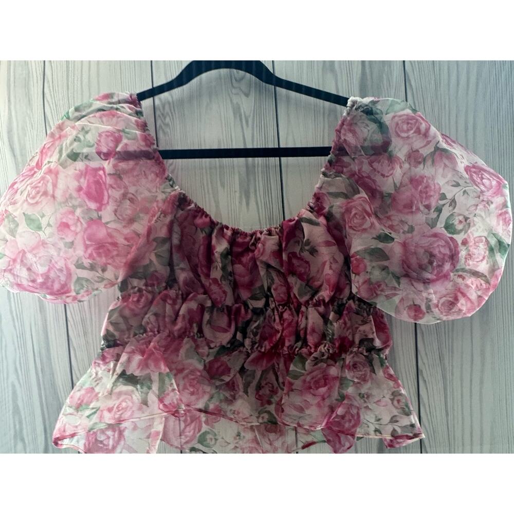 JOIE Polyester Floral Cropped Lightweight Ruched Spring Top Size Large - Picture 2 of 13
